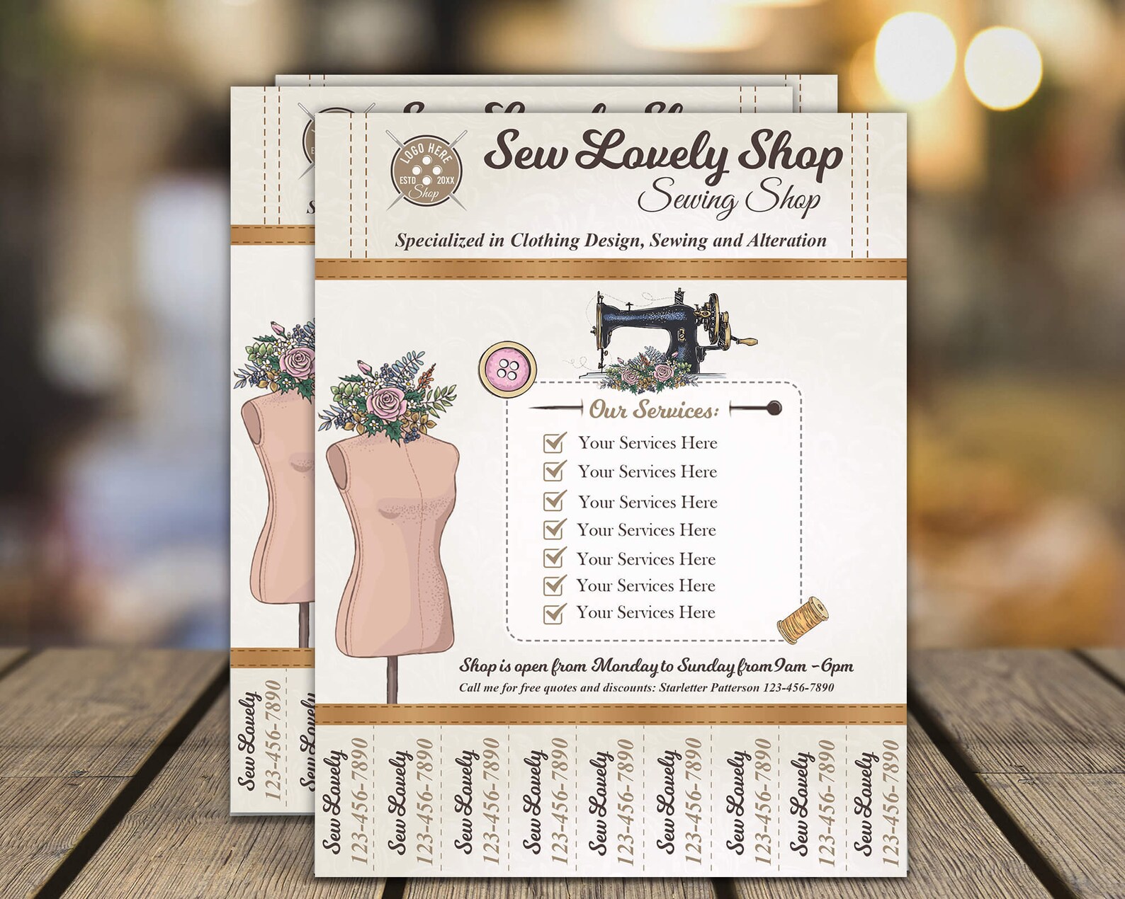 Editable Sewing Business Flyer Template With Tear-off Tabs | Tailor ...