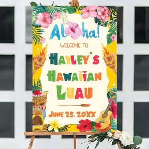 Editable Luau Party Decorations - Hawaiian Theme Welcome Sign, Tropical Party Sign Template, Luau Party Signs, Instant Download
