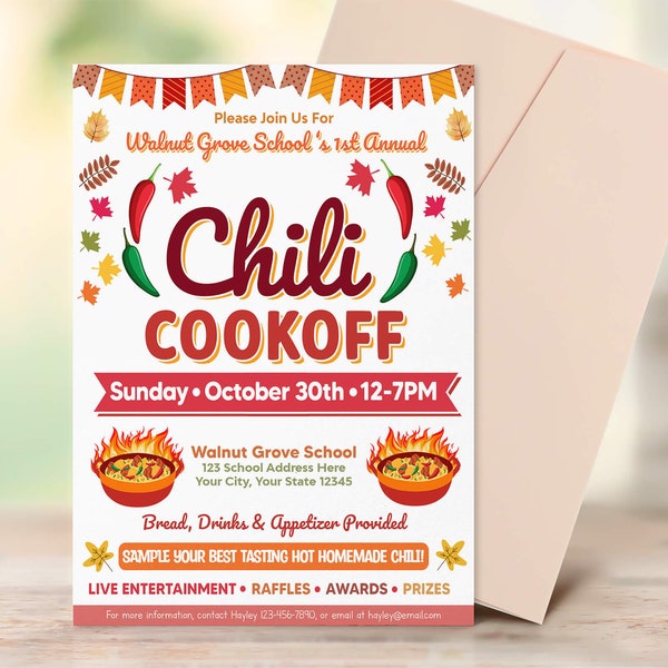 Fall Chili Cookoff Flyer, Editable Autumn Chili Cook off Contest Poster, PTA PTO School Church Fundraiser Event Flyer, Paperless Post