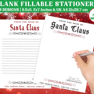 Descarga de papelería de Papá Noel, descarga de papelería navideña en blanco imprimible, correo del Polo Norte en blanco imprimible