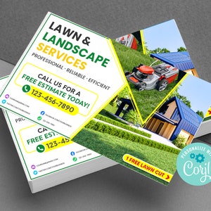Custom Personalized Lawn Care Service Business Cards, Yard Cleaning Service Business Cards,  DIY Lawn Landscaping Business Card Template