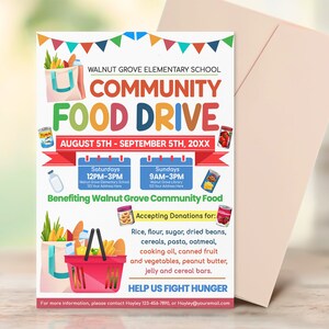 Editable Community Food Drive Flyer, Church School, PTA PTA Flyer, Food Drive Invitation Flyer Template
