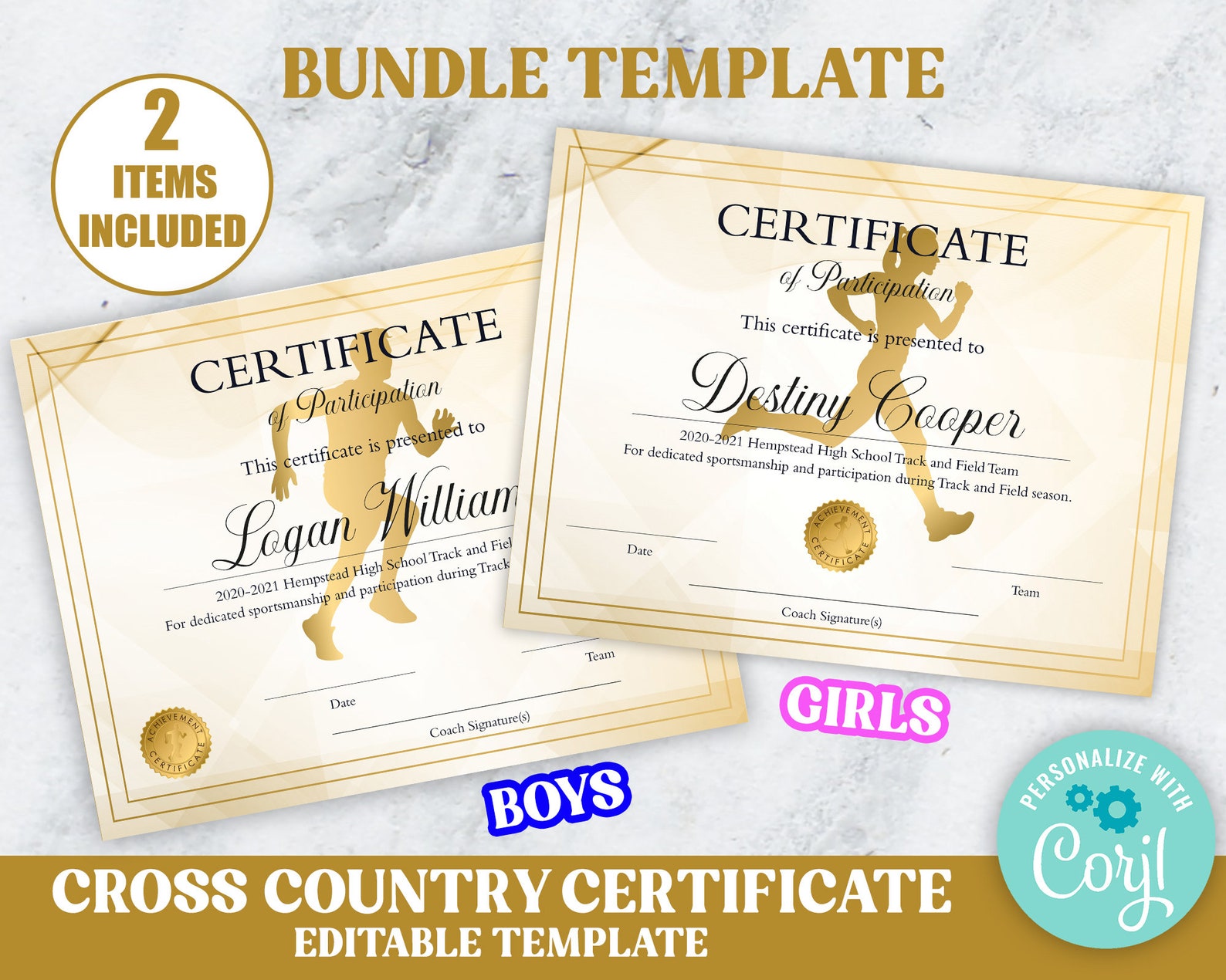 Editable Cross Country Certificate Template Bundle for Boys - Etsy