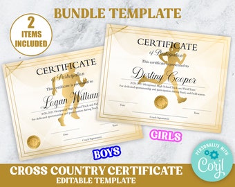 Editable cross country certificate template Bundle for Boys and Girls, Track and Field Certificate Download, Sports Awards