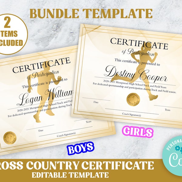Editable cross country certificate template Bundle for Boys and Girls, Track and Field Certificate Download, Sports Awards