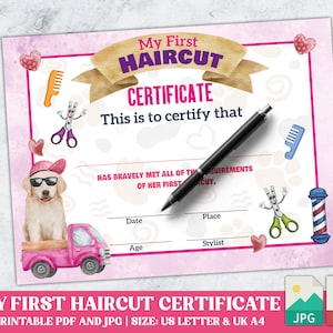 PRINTABLE Blank PDF First Haircut Certificate for Girls, Pink Haircut ...