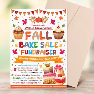 Fall Bake Sale Flyer Template, Festival Fall Harvest for Church School Fundraiser, Editable Halloween Invite, Community Fundraiser