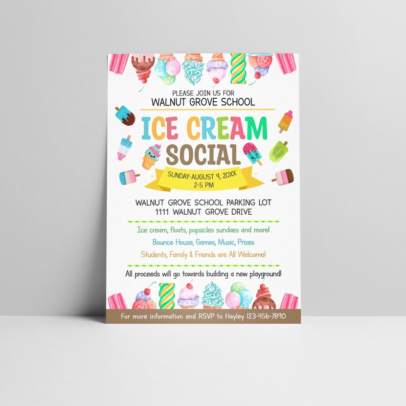 EDITABLE Ice Cream Social Flyer, Summer Ice Cream Party, Watercolor Flyer Template, Church School PTA PTO Flyer image 9