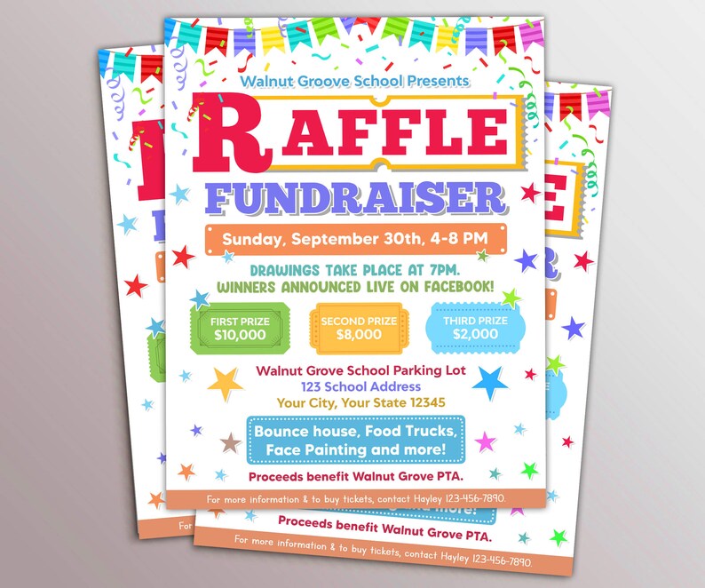 Editable Raffle Fundraiser Flyer, School Pto Pta Church Fundraiser ...
