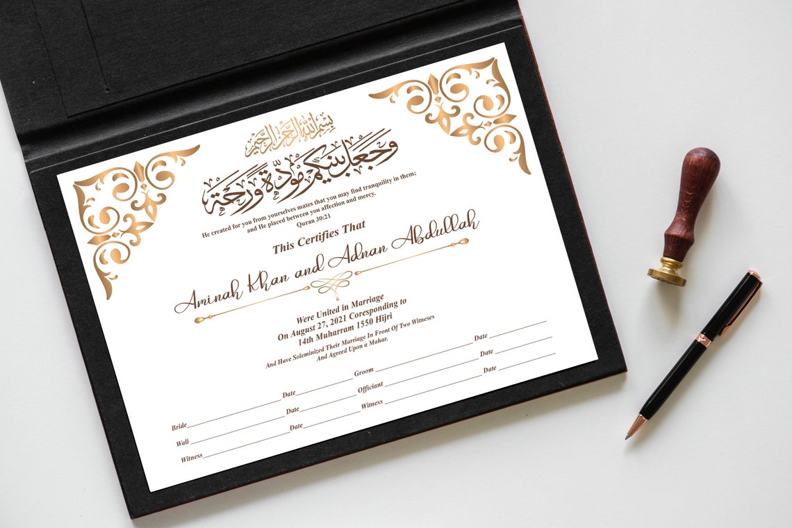 Editable Islamic Marriage Certificate Template DIY Nikah Etsy
