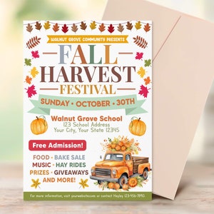 Fall Harvest Festival Flyer, Autumn School Church Community Fall Harvest Invitation Flyer, Fall Event Party Template