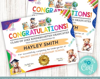 Editable Kindergarten Diploma, Personalized Graduation Certificate, School Graduation Certificate, Last Day of School Diploma Certificate