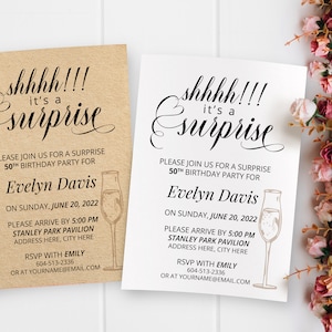 Shhh It&#39;s a Surprise Birthday Party Invitation, Any Age Birthday Invitation