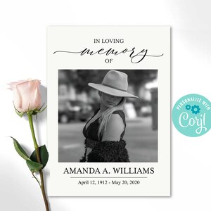Pode incluir: Um cartão de memória em preto e branco com uma foto de uma mulher usando um chapéu. O texto diz "Em memória carinhosa de Amanda A. Williams, 12 de abril de 1912 - 20 de maio de 2020".