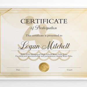 Editable Water Polo Certificate Template, Water Polo Participation ...
