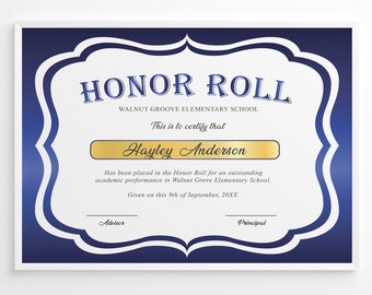 EDITABLE Academic Honor Roll Certificate Template Canva Custom EDITABLE Academic Honor Roll Certificate Template Canva Custom
