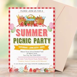 Summer Picnic Invitation Template, Picnic Party Invite, School Summer Picnic Invite, Family Picnic Party Template, Instant Download