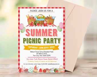 Summer Picnic Invitation Template, Picnic Party Invite, School Summer Picnic Invite, Family Picnic Party Template, Instant Download