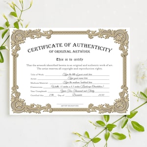 EDITABLE Certificate of Authenticity for Artwork, Diy Authenticity ...