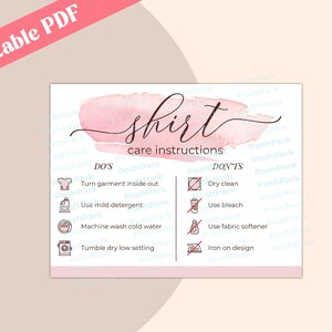 Printable PDF Shirt Care Instructions , Care Instructions for Shirts ...