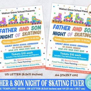 DIY Father and Son Night of Skating Flyer, Roller Skating Party, PTO PTA School Flyer, School Event Template, Digital Printable