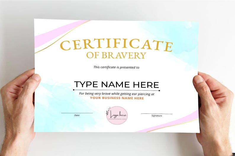 Certificate of Bravery, Editable Bravery Award Certificate Template for Being Brave, Instant Download
