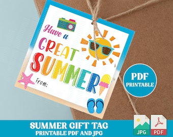 Étiquette PDF imprimable Passez un bel été, étiquette-cadeau d'été colorée, étiquette de fin d'école, étiquette-cadeau de professeur, téléchargement immédiat