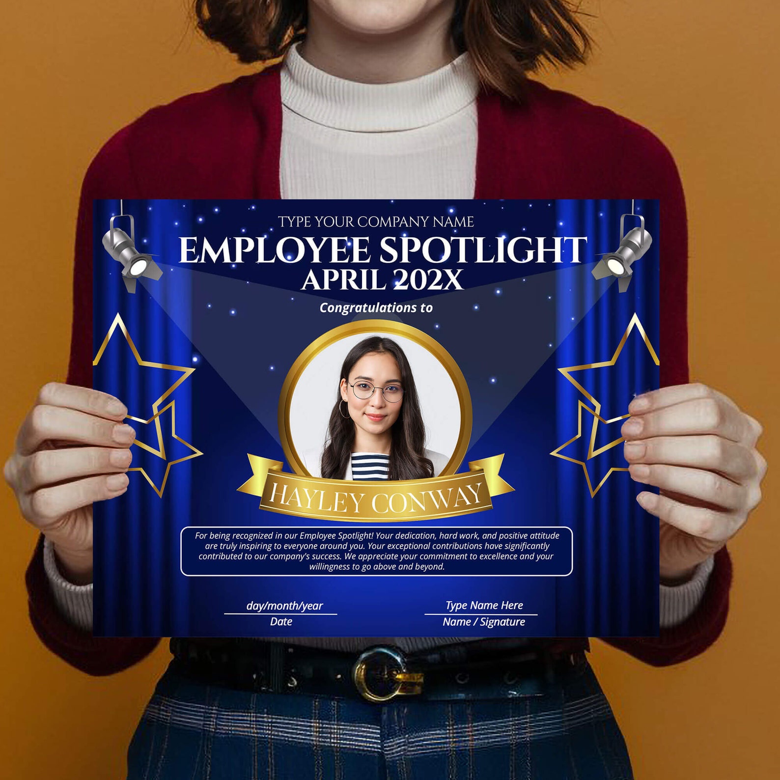 Editable Employee Spotlight Certificate, Star Employee of the Month ...