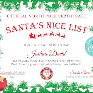 Nice Certificate, Editable Santa's Nice List