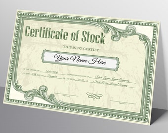 EDITABLE Stock Certificate, DIY Certificate of Stock Template, Vintage Style Corporate Common Stock Certificate, MULTIPLE Downloads
