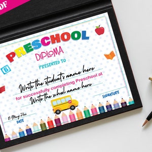 Printable PDF Preschool Certificate Template, Preschool Diploma ...