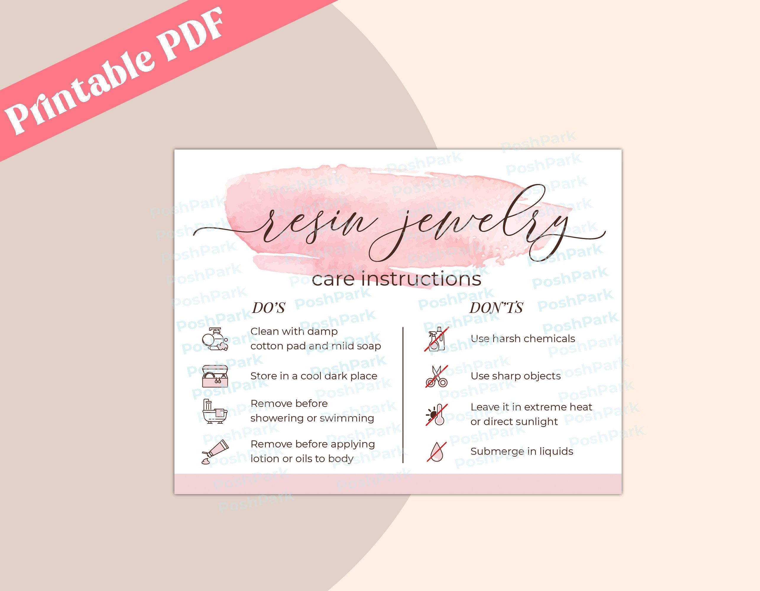 Printable PDF Resin Jewelry Care Card Resin Jewelry Care Etsy