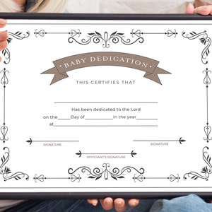 Certificado de dedicación de bebé en blanco imprimible en PDF, certificado de bautismo hecho a mano, DESCARGA INSTANTÁNEA