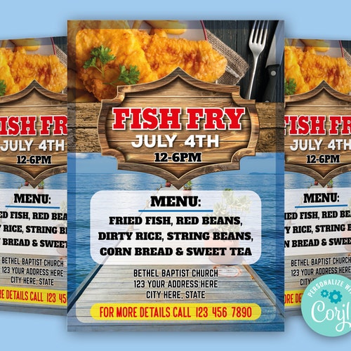 EDITABLE Fish Fry Fundraiser Flyer Template Charity Non Etsy