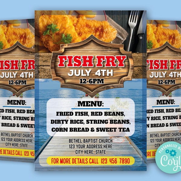 Editable Fish Fry Invitation, Downloadable Printable Fish Fry Fundraiser Template
