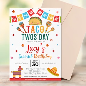 Editable Taco Twosday Invitation Template | 2nd Birthday Fiesta Invitation Festival | Fiesta Themed Invite