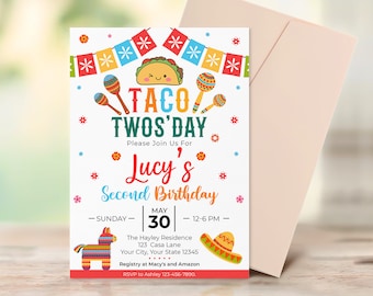 Editable Taco Twosday Invitation Template | 2nd Birthday Fiesta Invitation Festival | Fiesta Themed Invite
