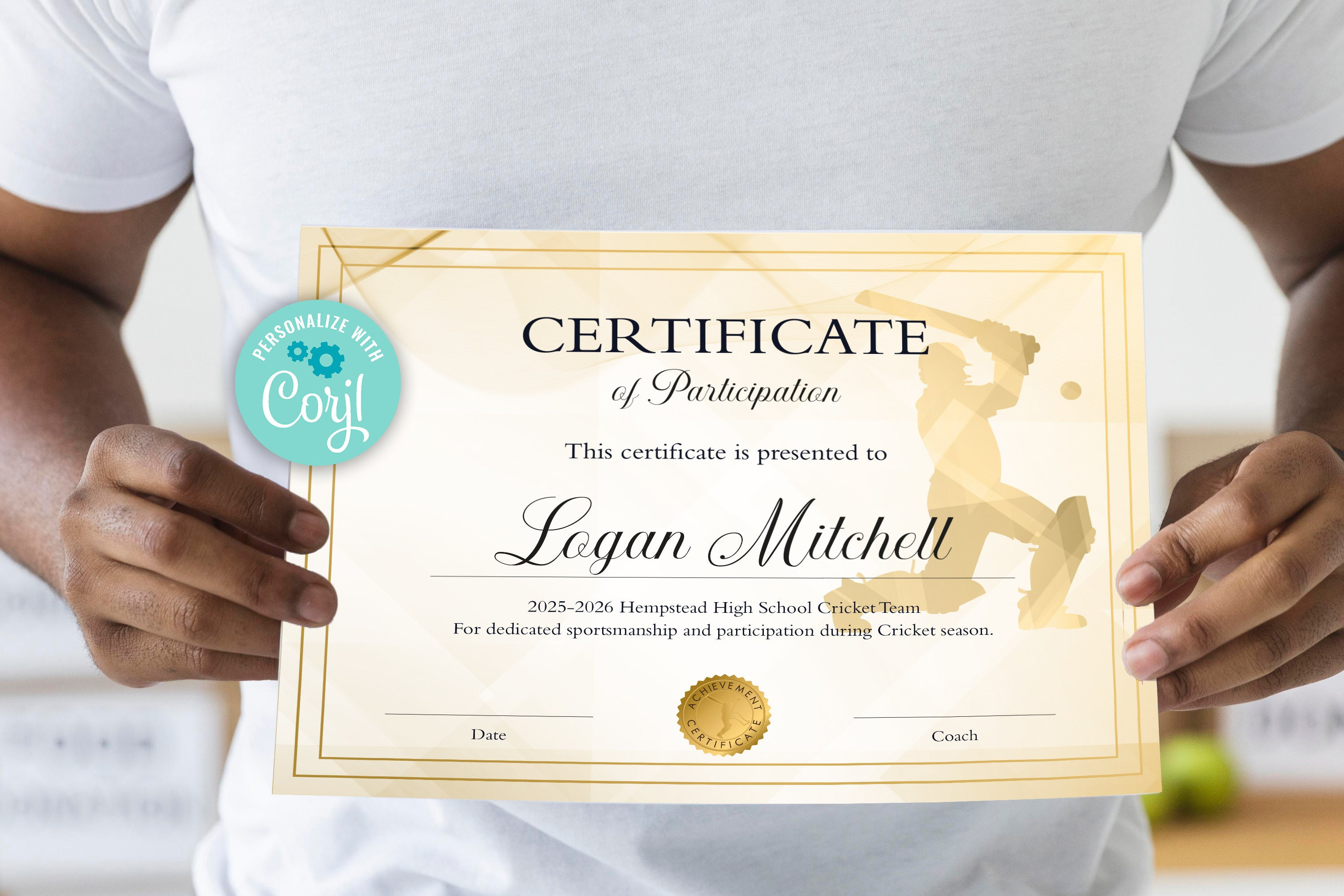 Editable Cricket Certificate Template, Printable Cricket Award