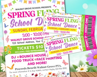 Spring Fling School Dance Flyer and Ticket Bundle, Editable PTO PTA School Event Template Set, Easter Theme Event Party Set, Paperless Post
