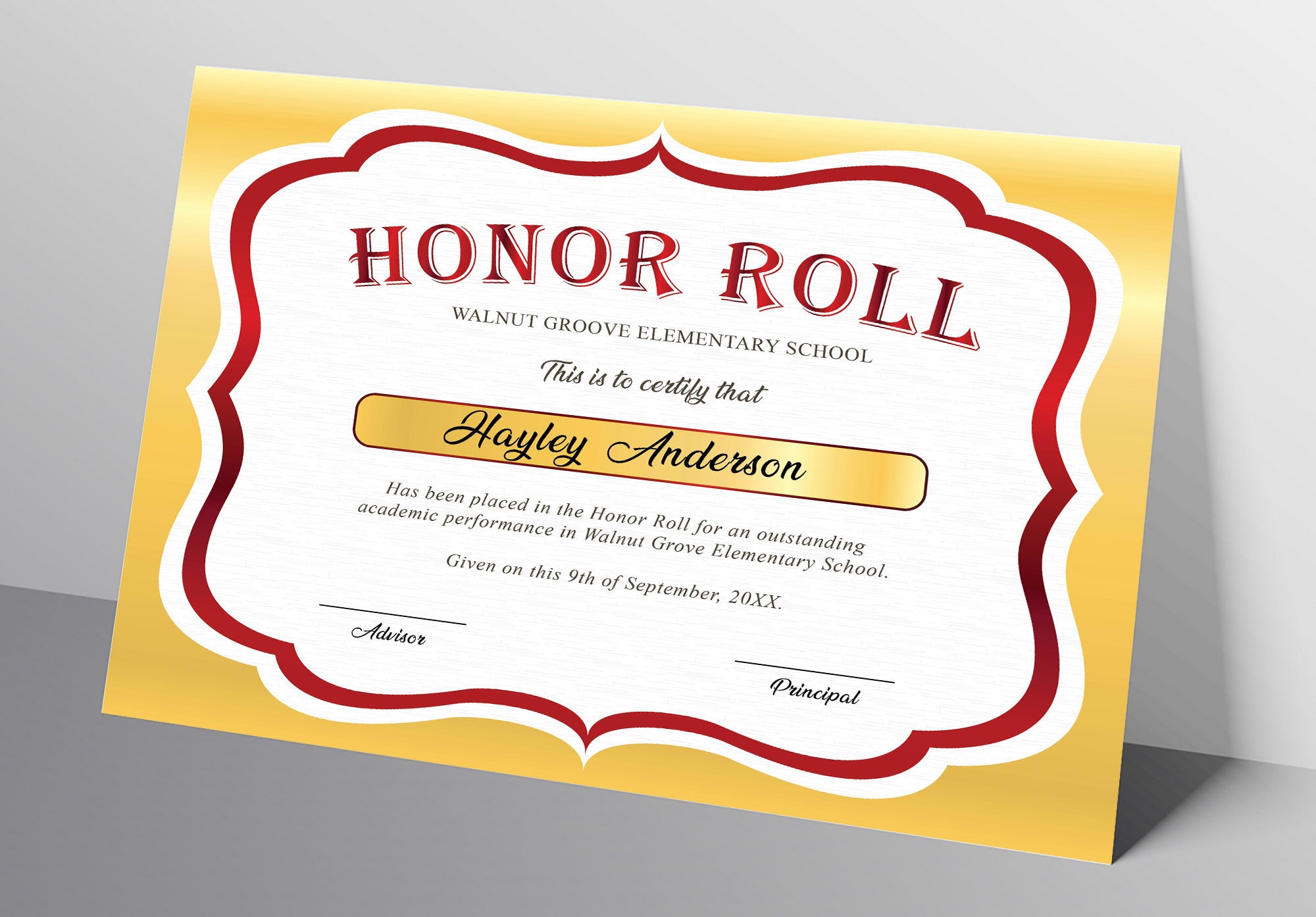 Recognition Certificate - Honor Roll Certificate