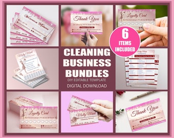 Cleaning Service BUNDLE, Cleaning  Business Startup, Cleaning Flyer, Cleaning Thank You Card, Cleaning Loyalty Card, Cleaning Business Card