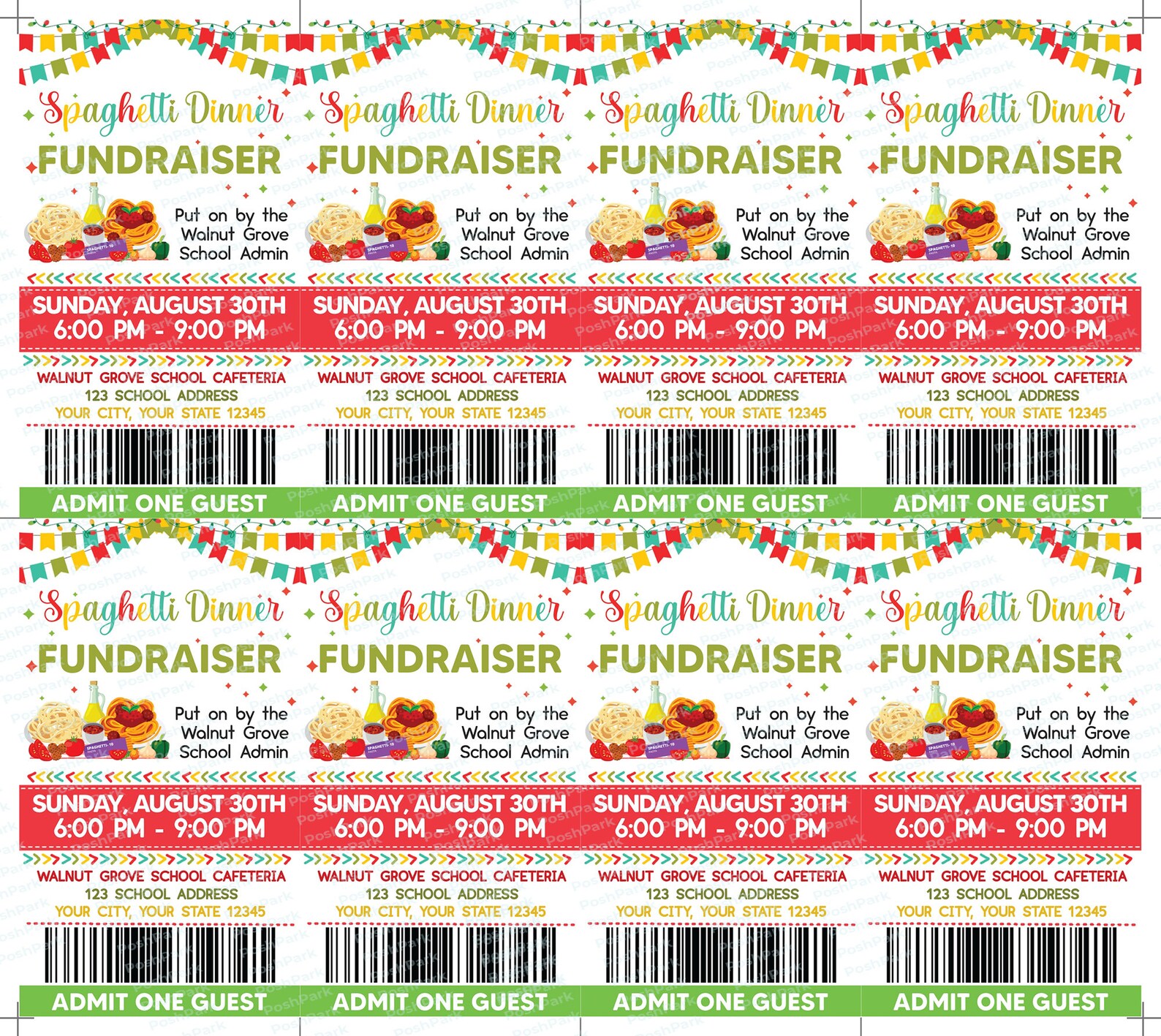 Editable Spaghetti Dinner Ticket Template Italian Pasta Etsy