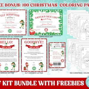 105 Pcs Editable Elf Kit Printable, DIY Elf Printables Downloadable Bundle, Free Bonus 100 Christmas Coloring Pages
