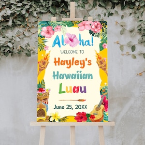 Luau Party Decorations Welcome Sign, Hawaiian Theme Party Sign Template, Tropical Luau Party Signs, Instant Download