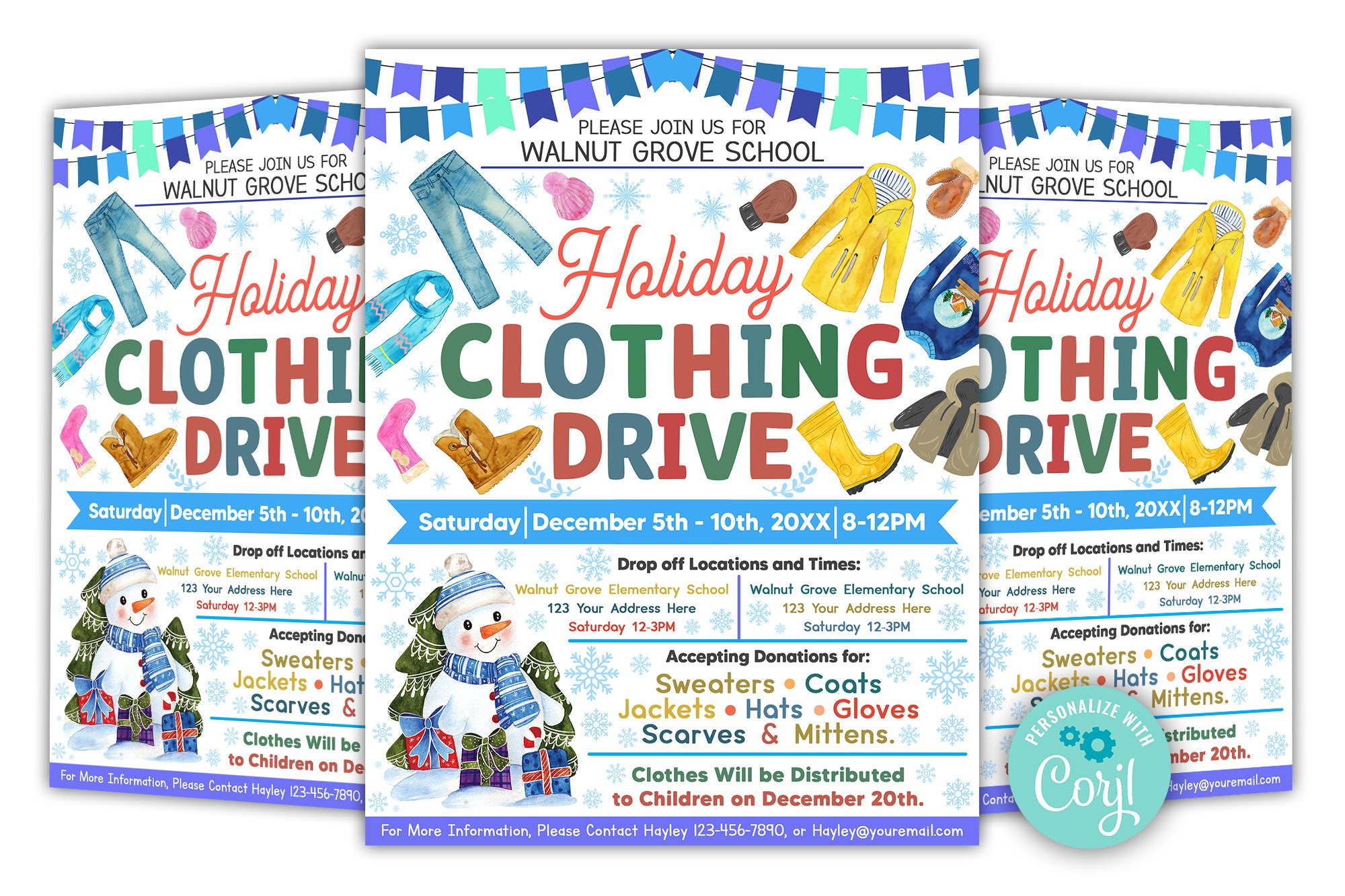Editable Winter Clothing Drive Flyer, Printable PTA PTO, Cold Weather ...