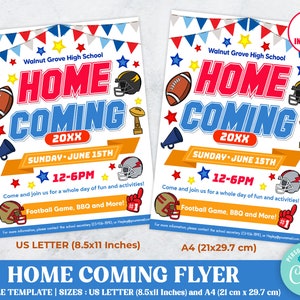 Editable Home Coming Flyer Template, School PTO PTA Fundraiser Event, Football Theme Fundraiser, Editable Fundraiser