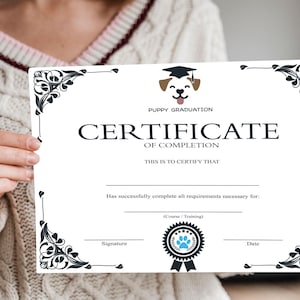 PRINTABLE Blank PDF, Puppy Dog Graduation Certificate Template, Puppy Training, Certificate of completion
