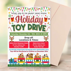 Holiday Toy Drive Flyer Template, Printable School Church Xmas Fundraiser, Toy Drive Invitation, DIY Pto Pta Charity Invitation
