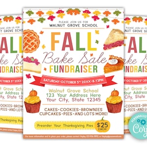 Fall Bake Sale Flyer, Festival Fall Harvest Template for Church School Fundraiser, Editable Halloween Invite, Community Fundraiser
