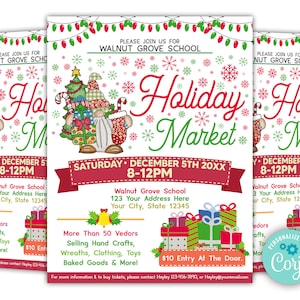 Editable Holiday Market Flyer Template, Community Holiday Event, Church School Bazaar, Christmas Craft Show Invitation